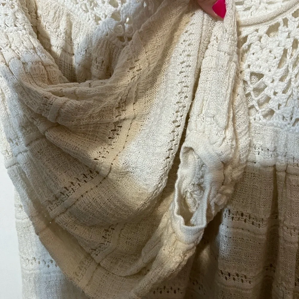 Free People Bohemian Cream Balloon Long Sleeve Knit Top Linen Blend Size XS